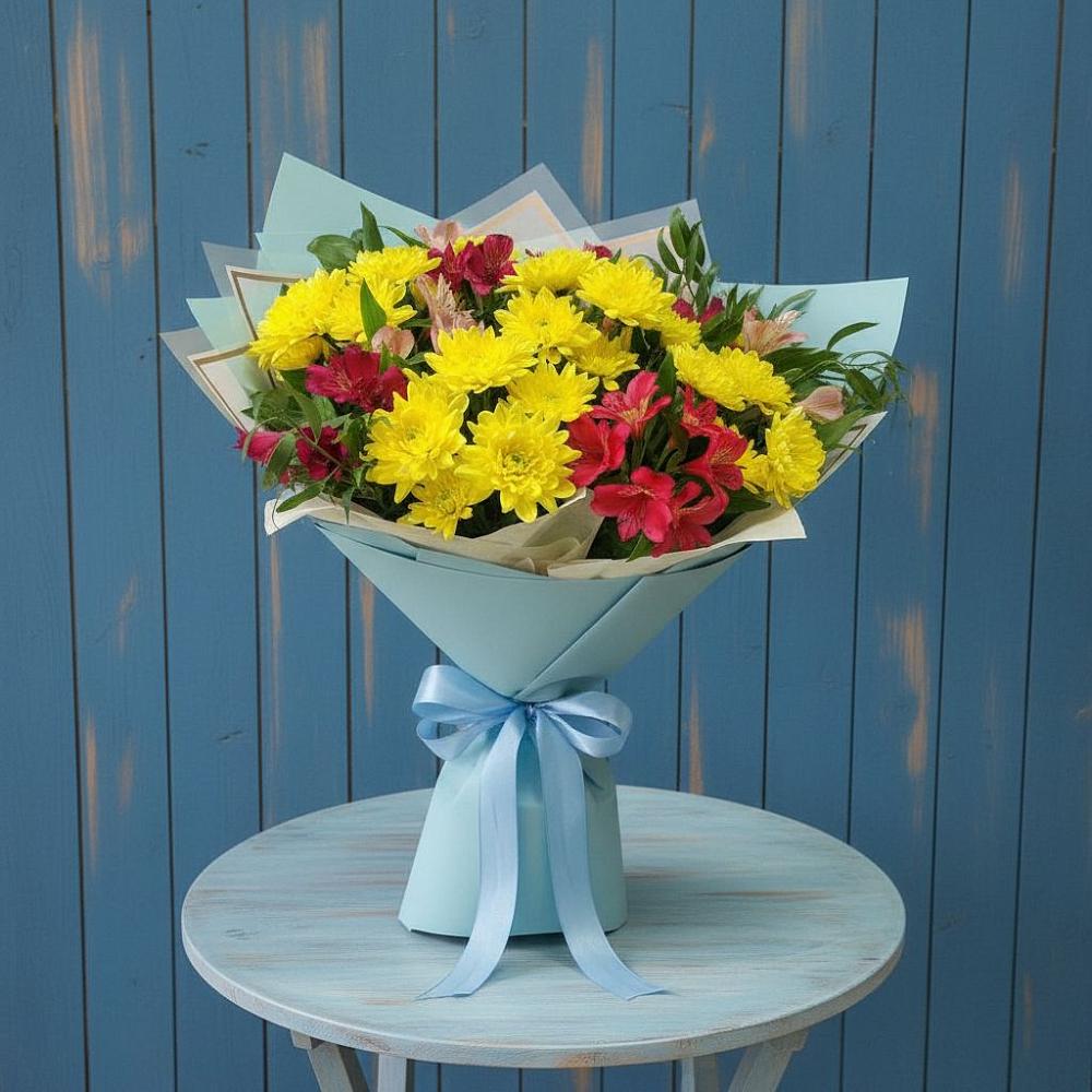 Букет цветов из: Альстромерии и Хризантемы в Суоярви