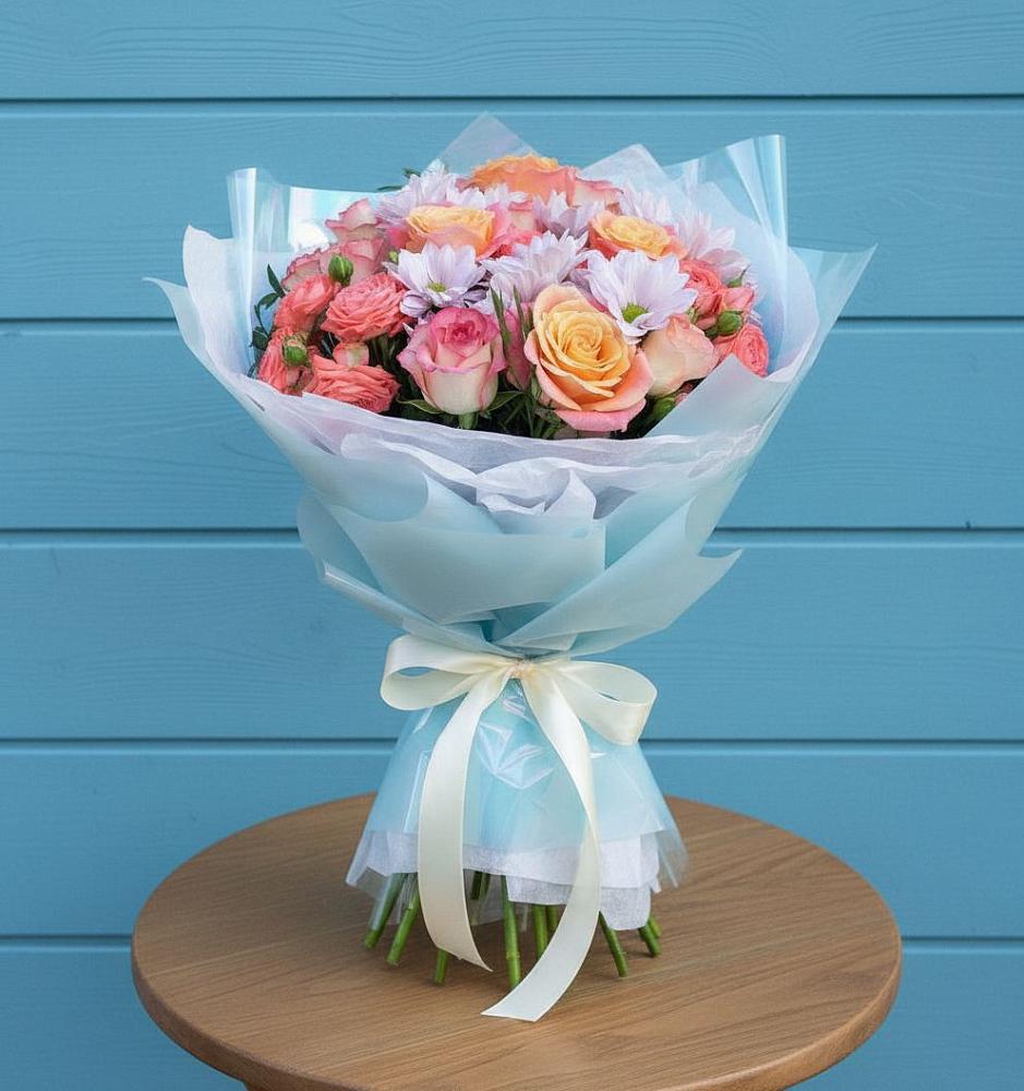 Букет цветов из: Хризантемы и Розы в Суоярви